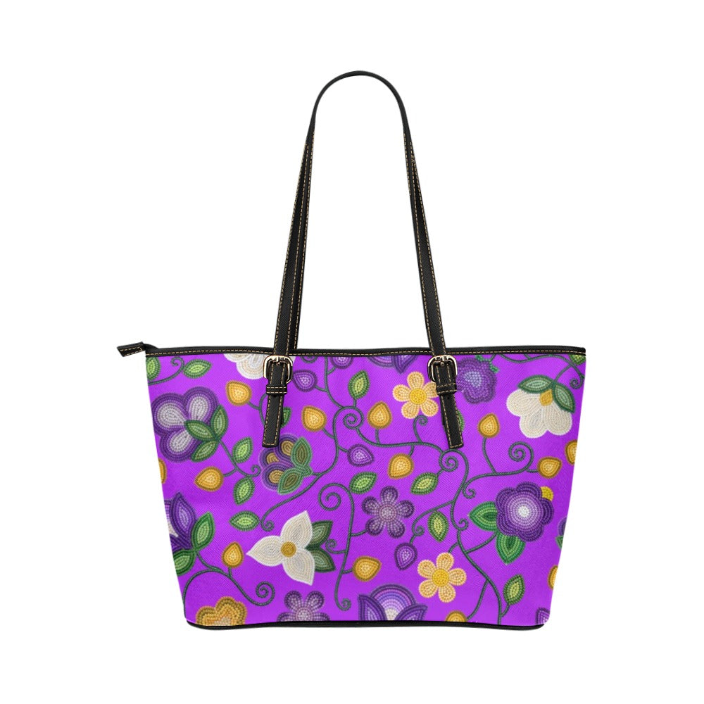 Midnight Moss Bloom Purple Leather Tote Bag/Large