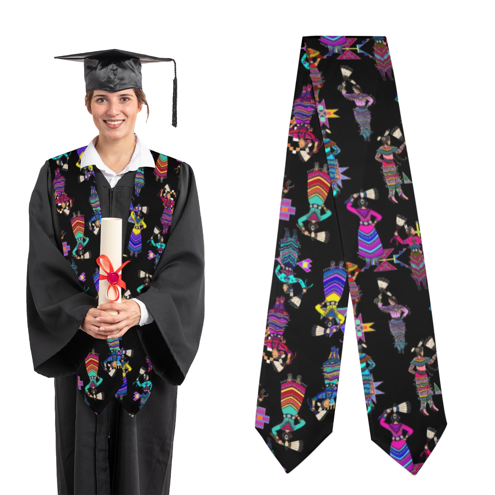 Women's Jingle Dancers Black Graduation Stole