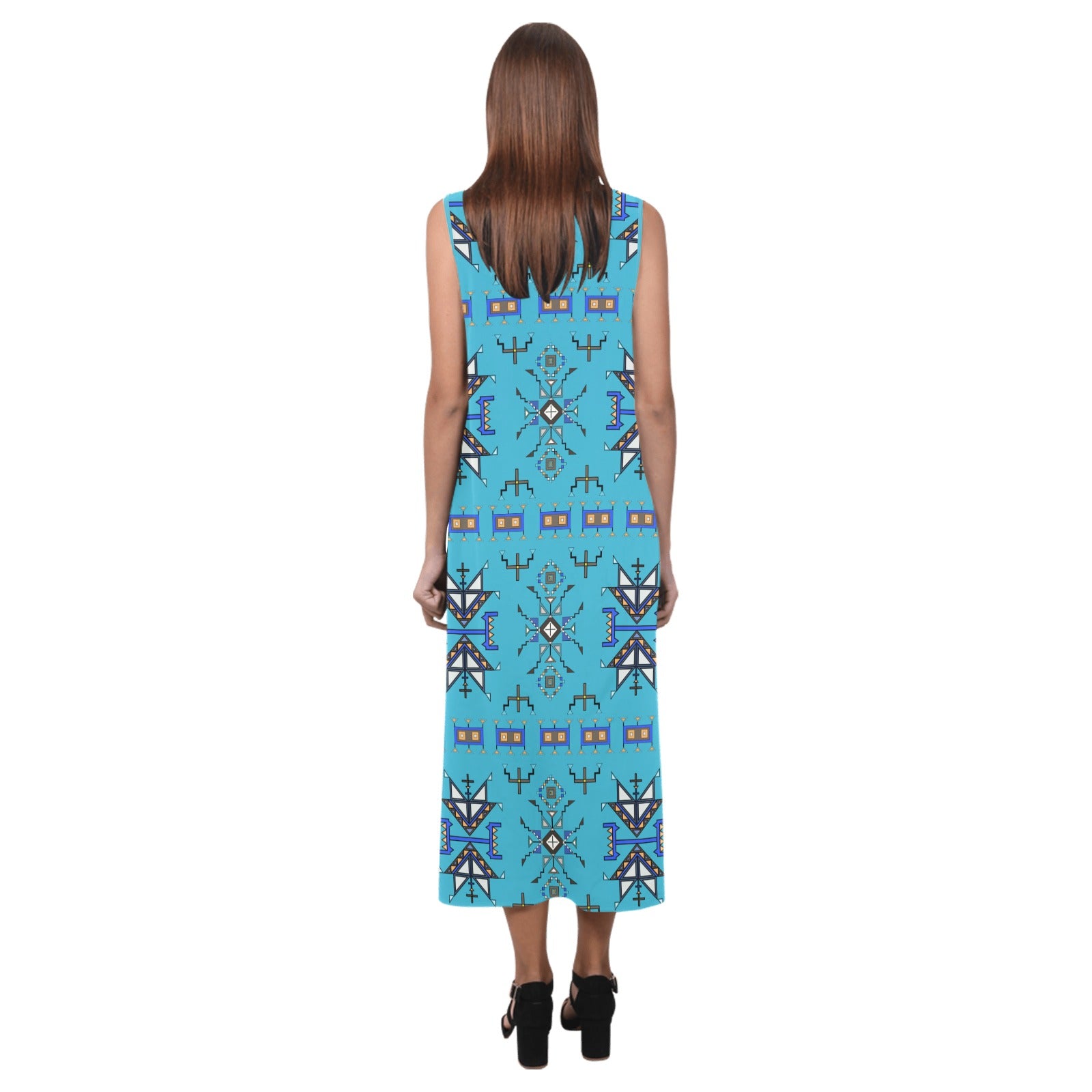 Eagle Strike Blue Phaedra Sleeveless Open Fork Long Dress