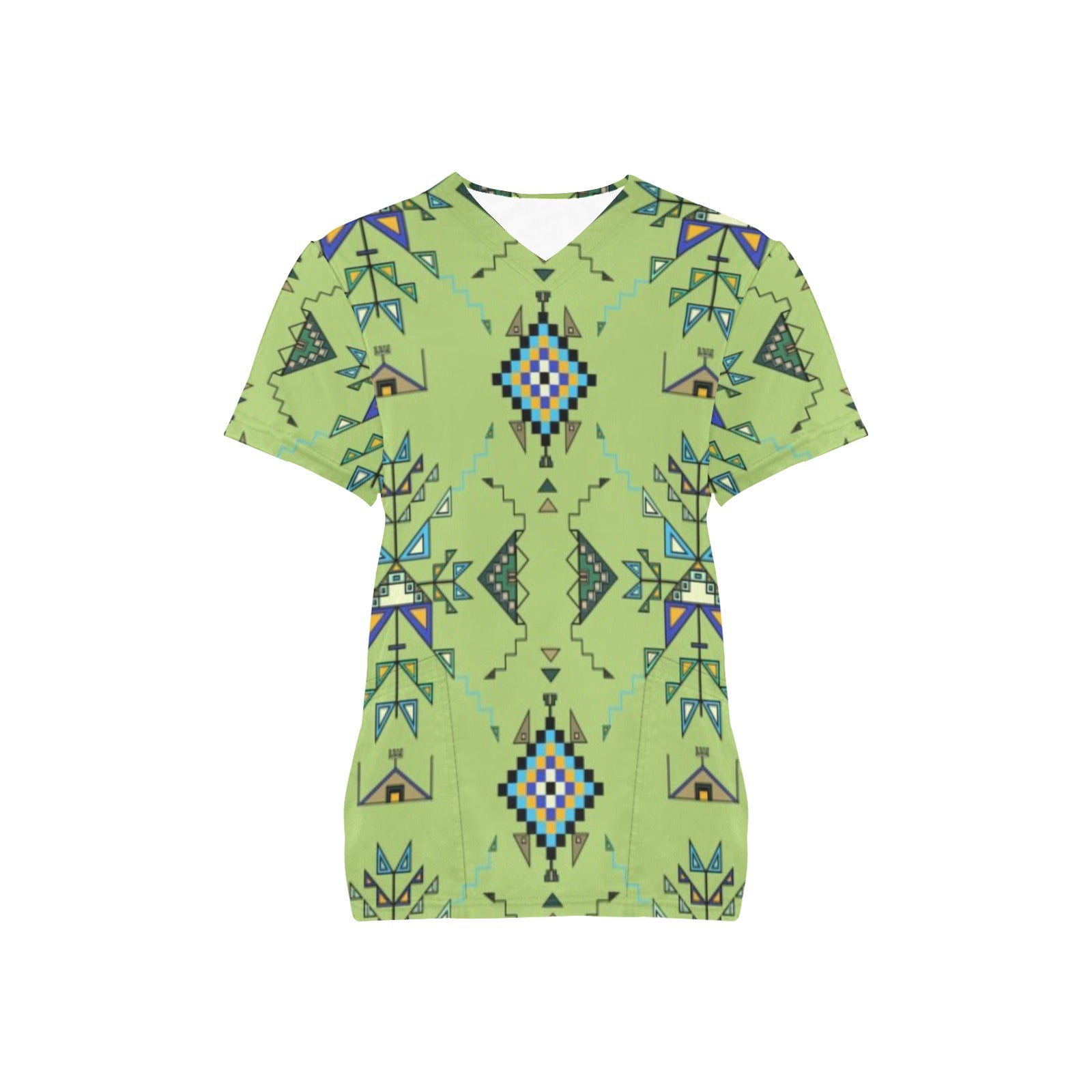 Bear Shield Green Scrub Top