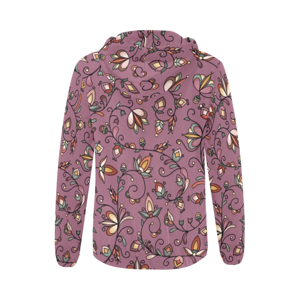 Burnt Sky Petals Magenta Full Zip Hoodie for Women