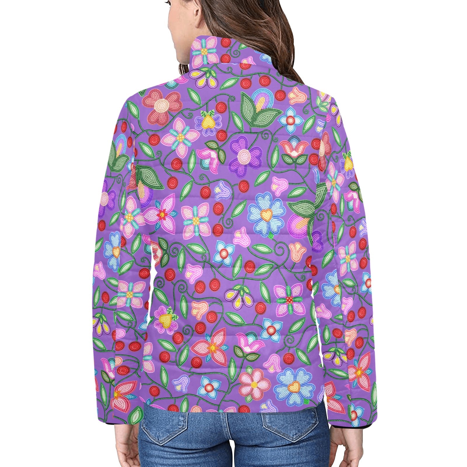 Petal Harmony Lavender Women's Stand Collar Padded Jacket