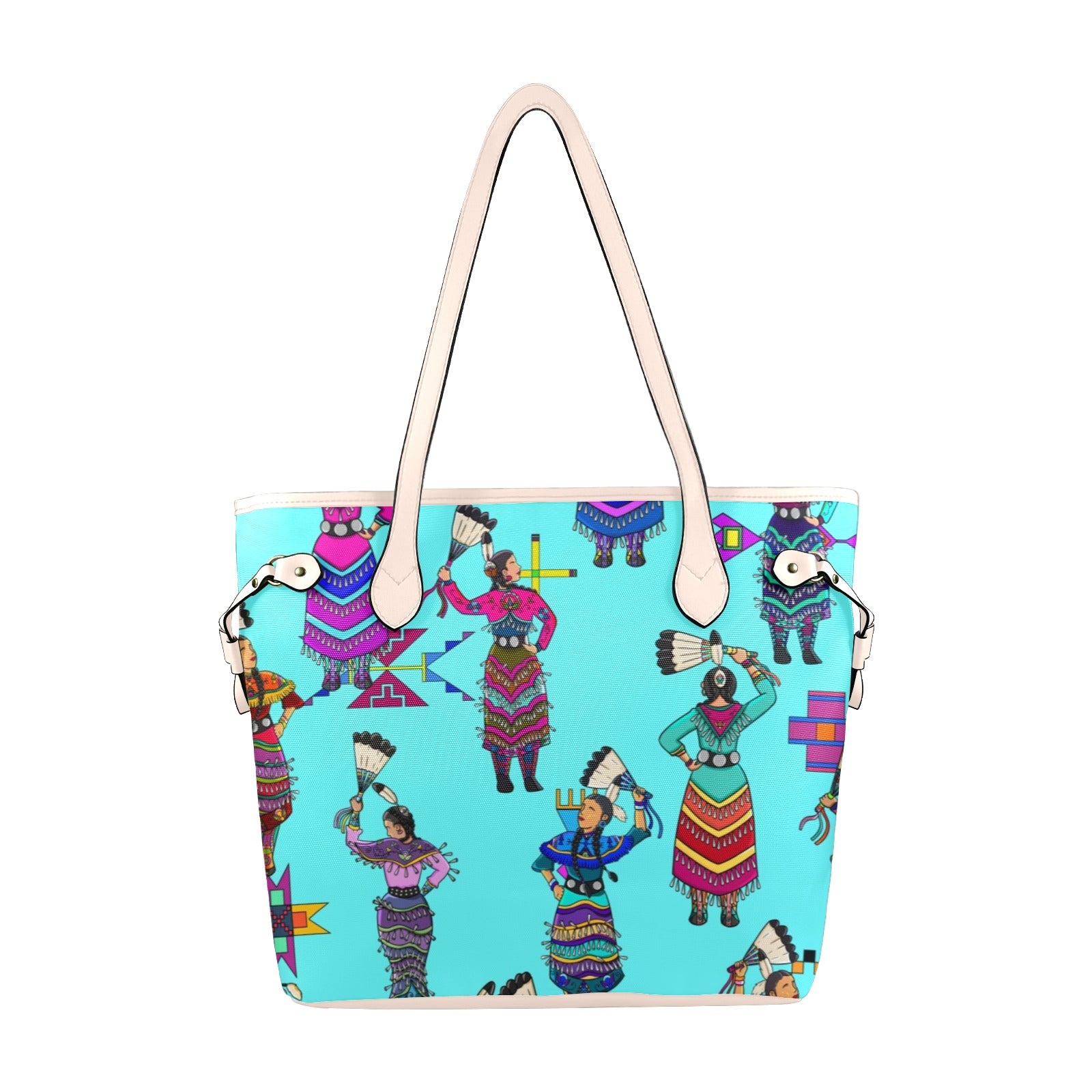 Women's Jingle Dancers Turquoise Clover Canvas Tote Bag