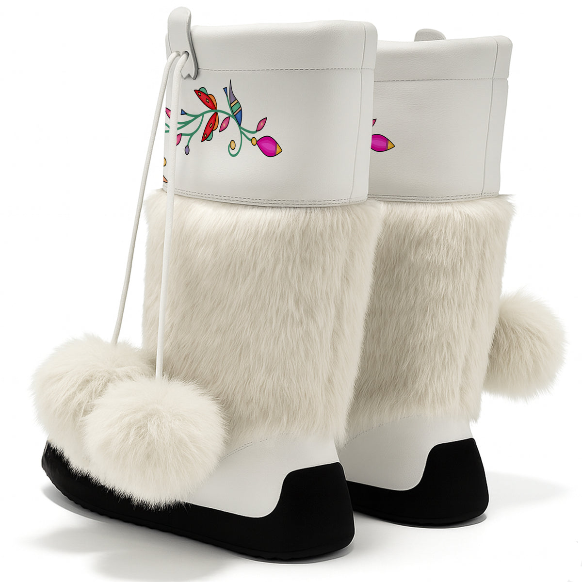 Bear Floral White Real Leather MocLux Calf with White Fur
