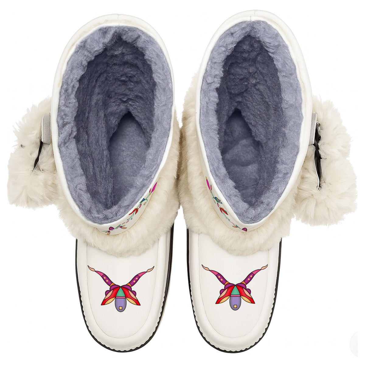 Bear Floral White Real Leather MocLux Calf with White Fur