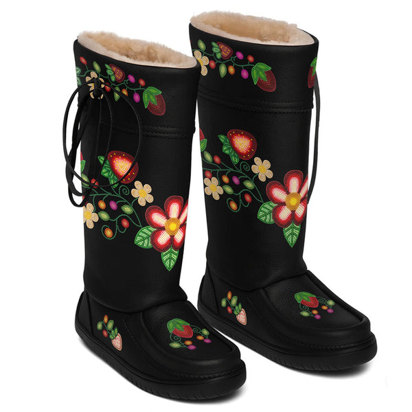 Berry Garden Black Real Leather MocLux Tall