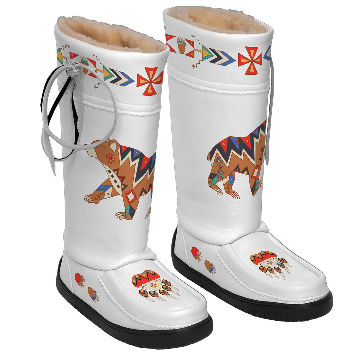 Morning Star Bear White Real Leather MocLux Tall