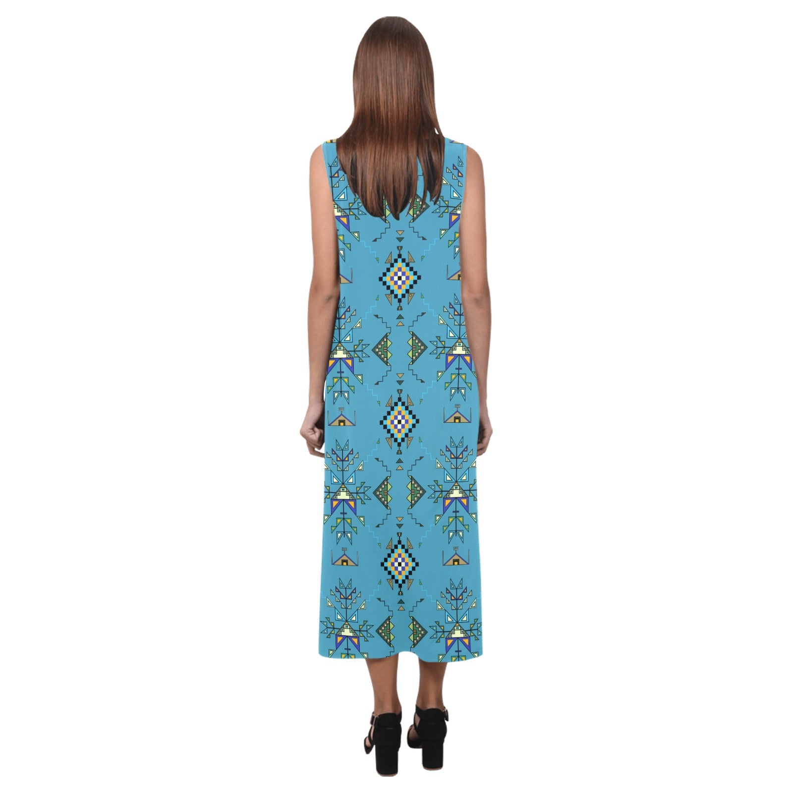 Bear Shield Blue Phaedra Sleeveless Open Fork Long Dress
