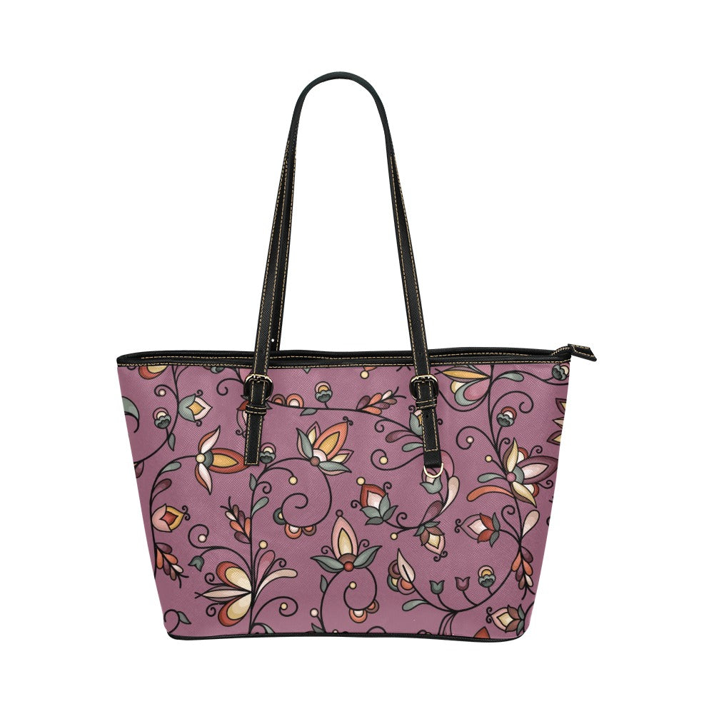 Burnt Sky Petals Magenta Leather Tote Bag/Large