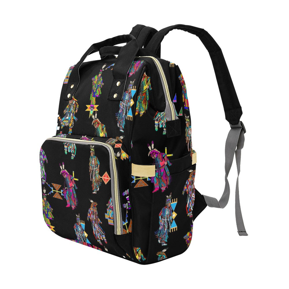 Men's Grass Dancers Black Multi-Function Diaper Backpack/Diaper Bag
