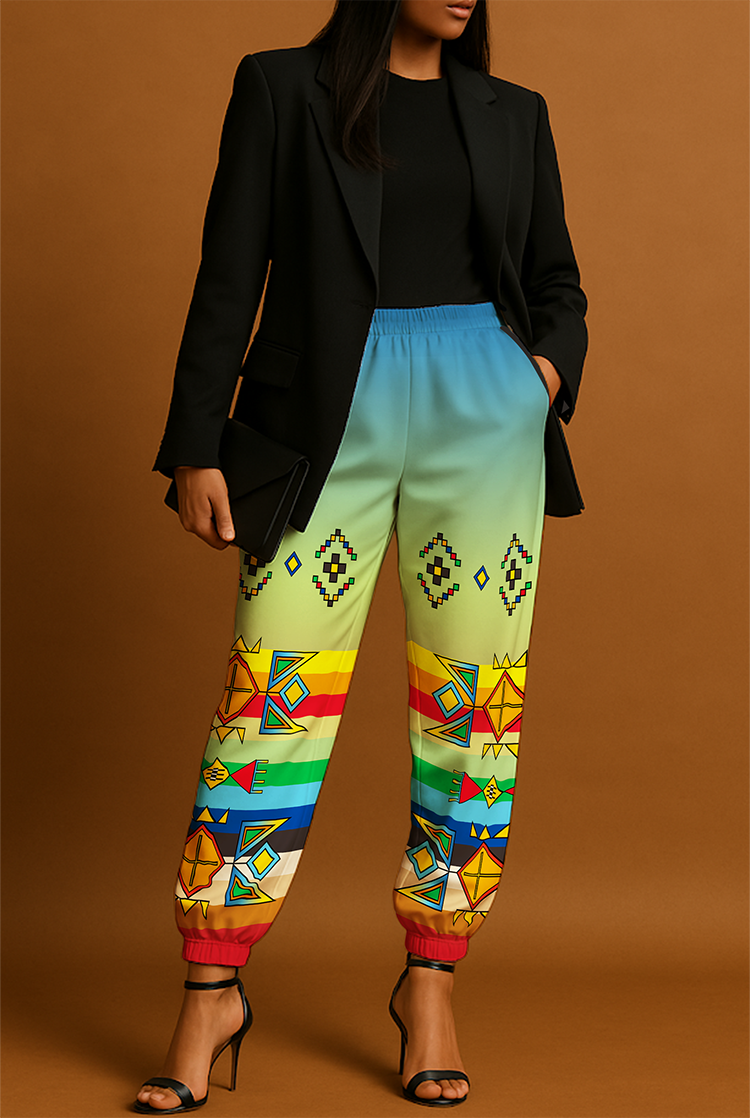 Beaded Starburst Geometric Ribbon Jogger Pants