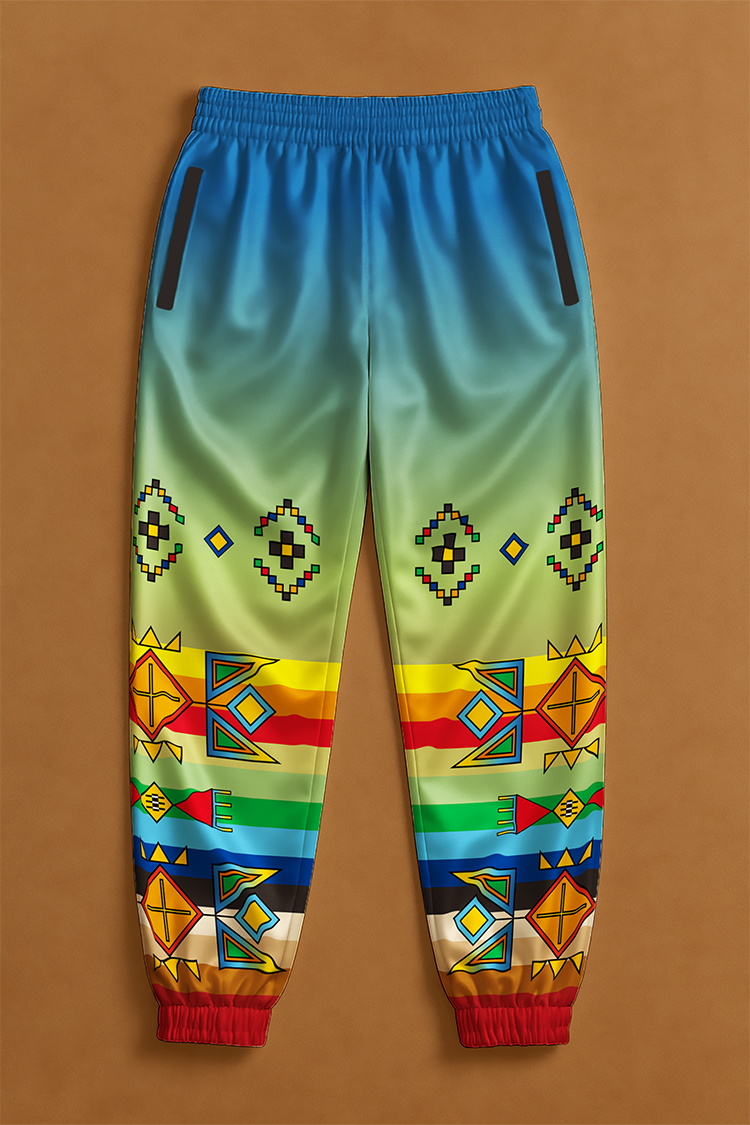 Beaded Starburst Geometric Ribbon Jogger Pants