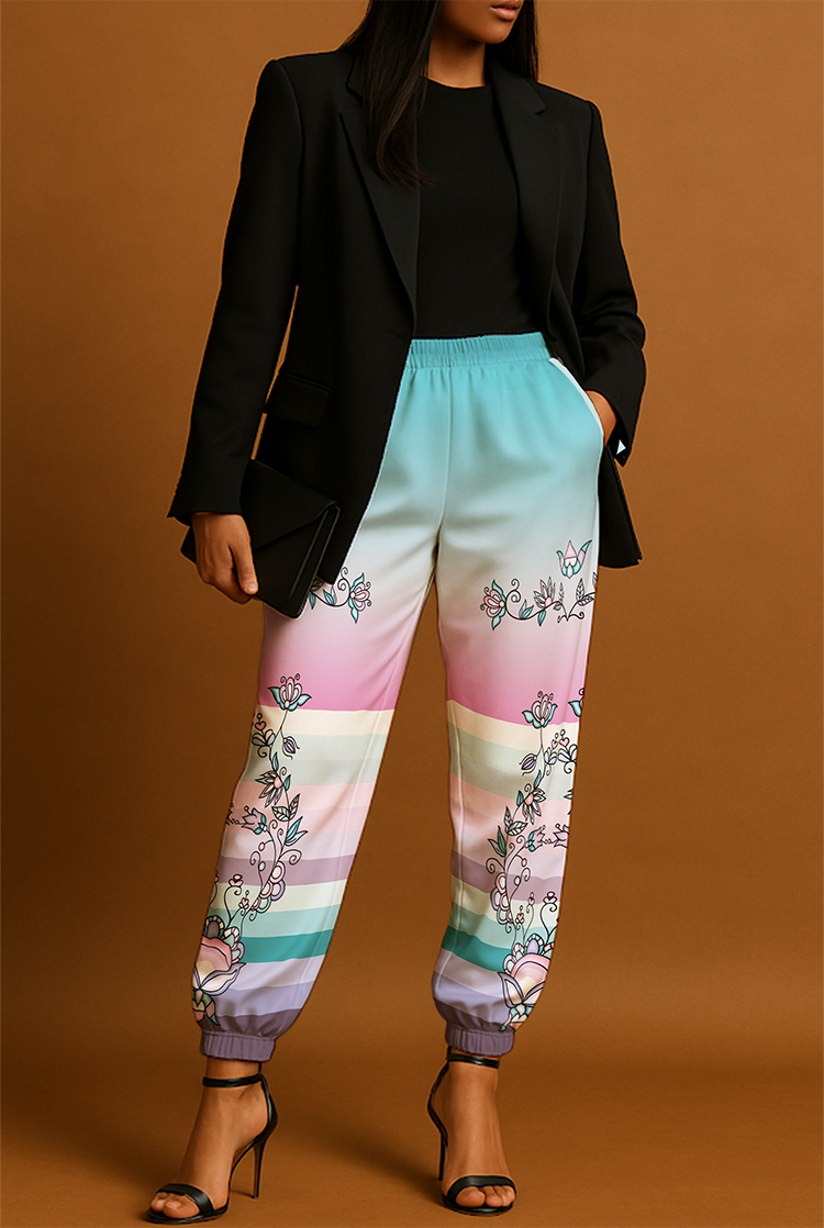 Silver Frost flower Ribbon Jogger Pants