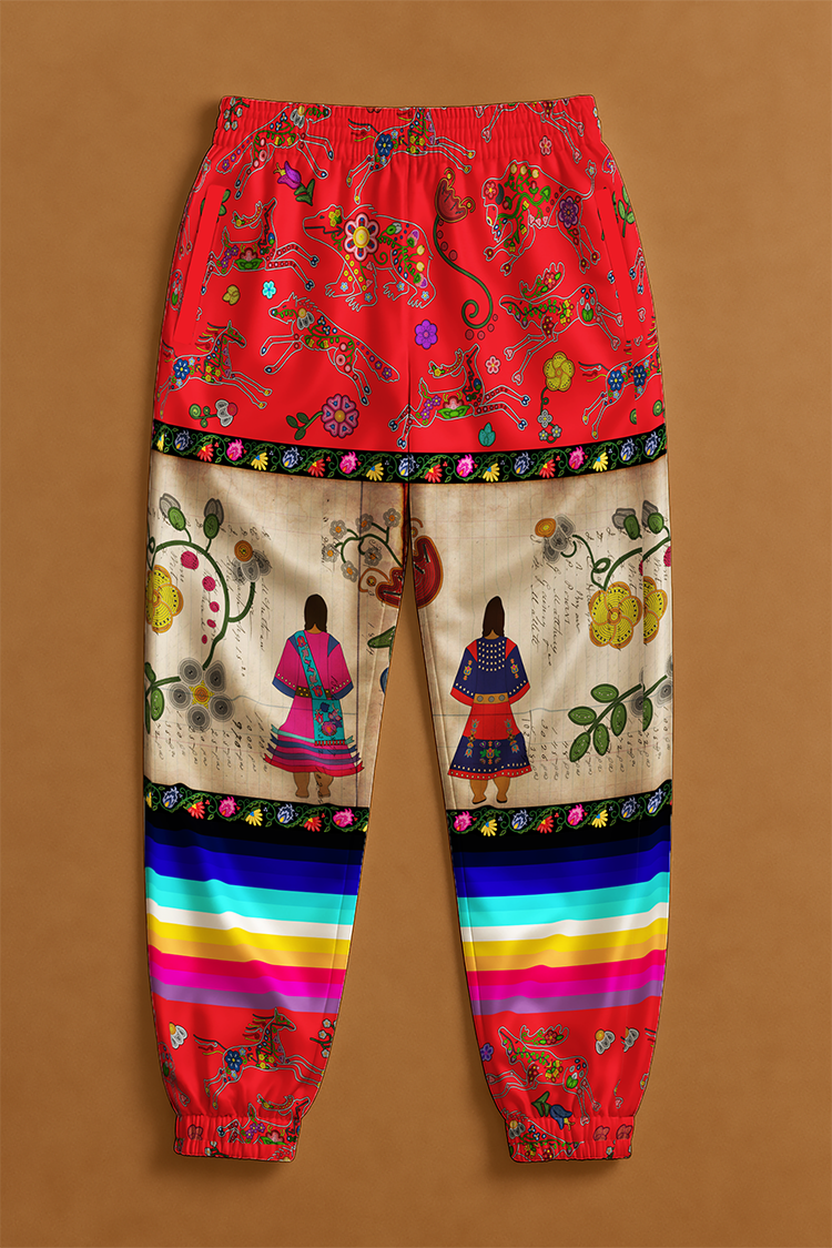 Floral Ledger Sisters Red Ribbon Jogger Pants