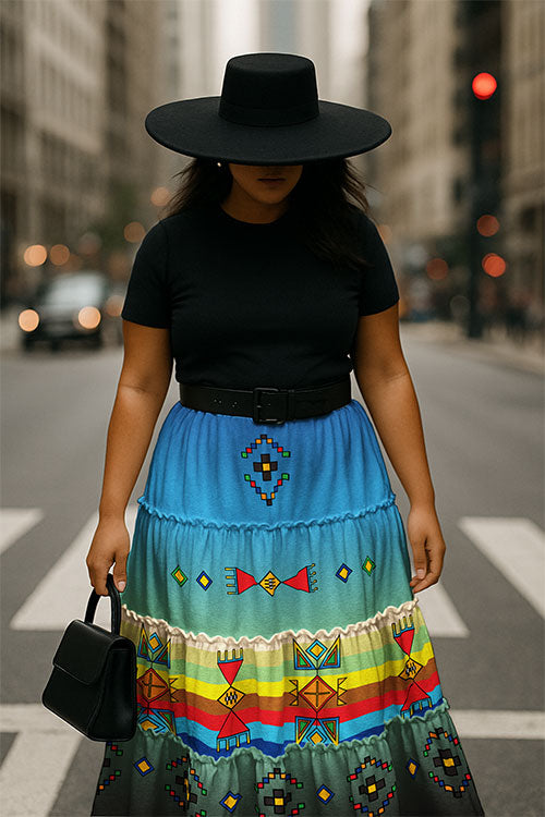 Beaded Starburst Geometric Three Tier Skirt