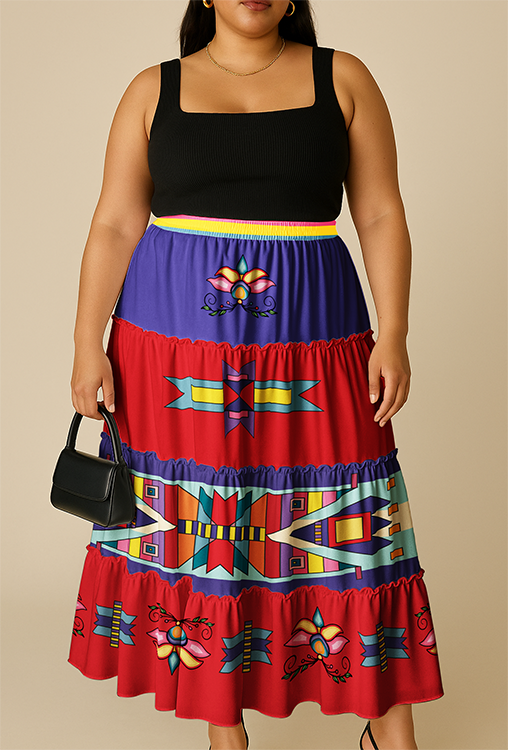 Echoes of the Lodge Red Three Tier Skirt