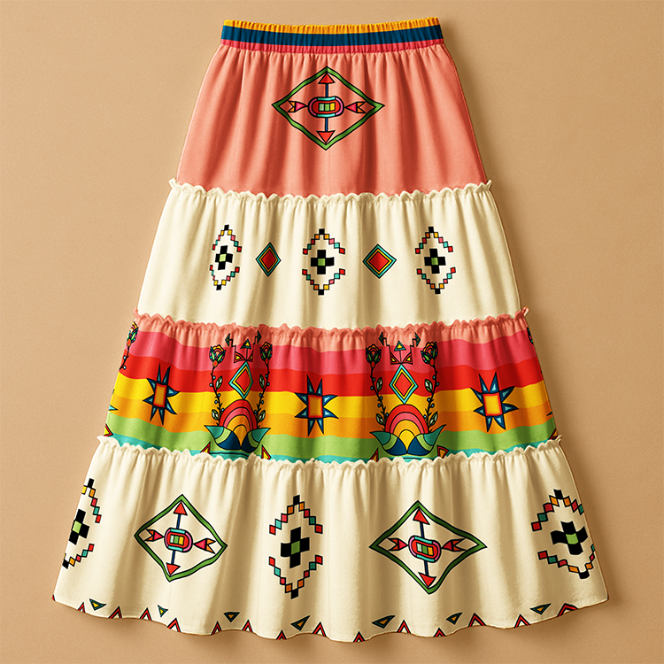 Horizon Blossom Cream Three Tier Skirt