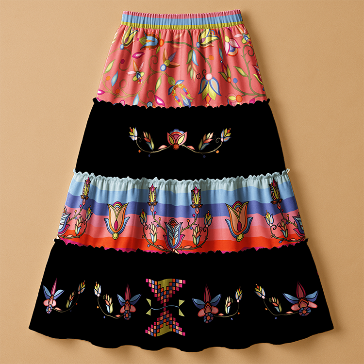 River of Petals Dark Three Tier Skirt