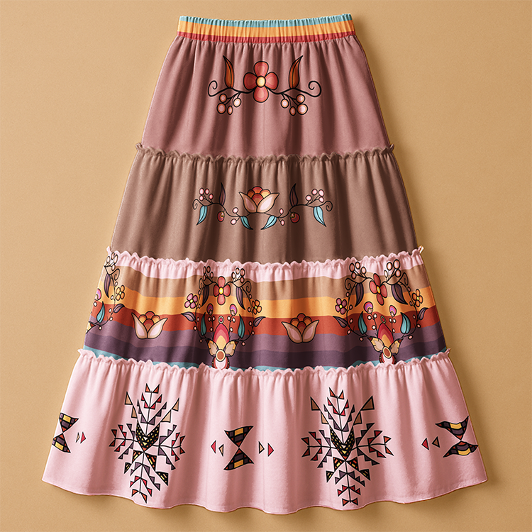 Starwoven Garden Earthy Three Tier Skirt