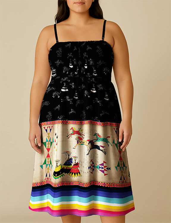 Ledger Horses Running Black Sky Smock Top Dress