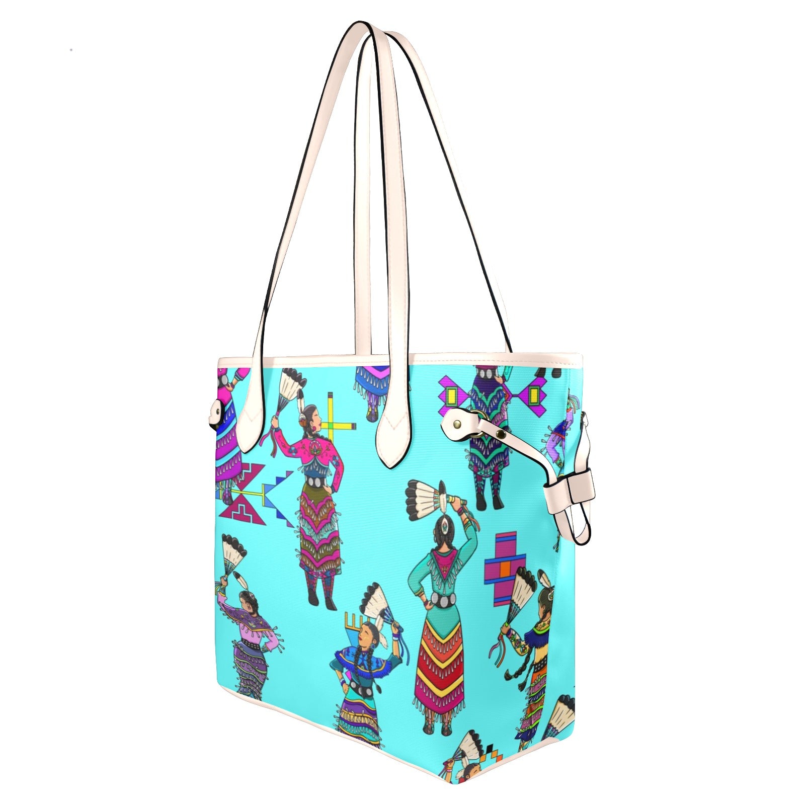 Women's Jingle Dancers Turquoise Clover Canvas Tote Bag