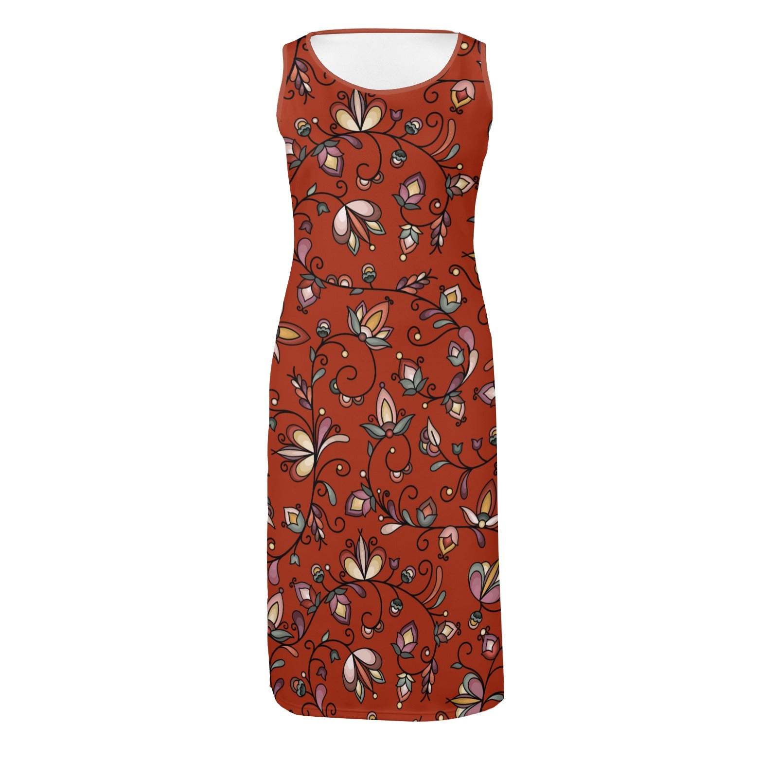 Burnt Sky Petals Red Phaedra Sleeveless Open Fork Long Dress