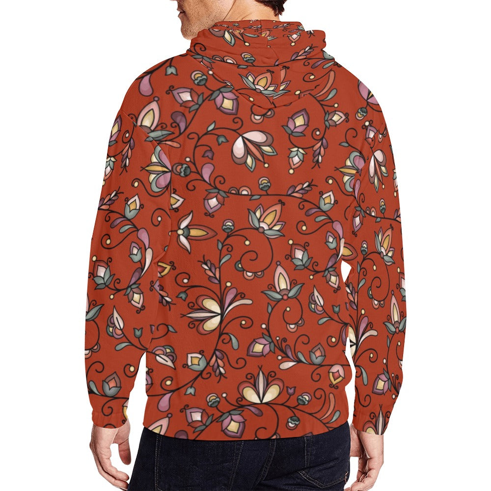Burnt Sky Petals Red Men's Zipper Hoodie