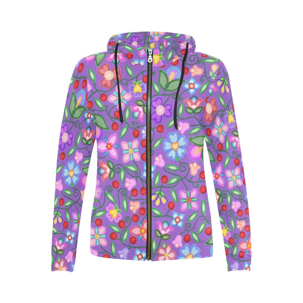 Petal Harmony Lavender Full Zip Hoodie for Women
