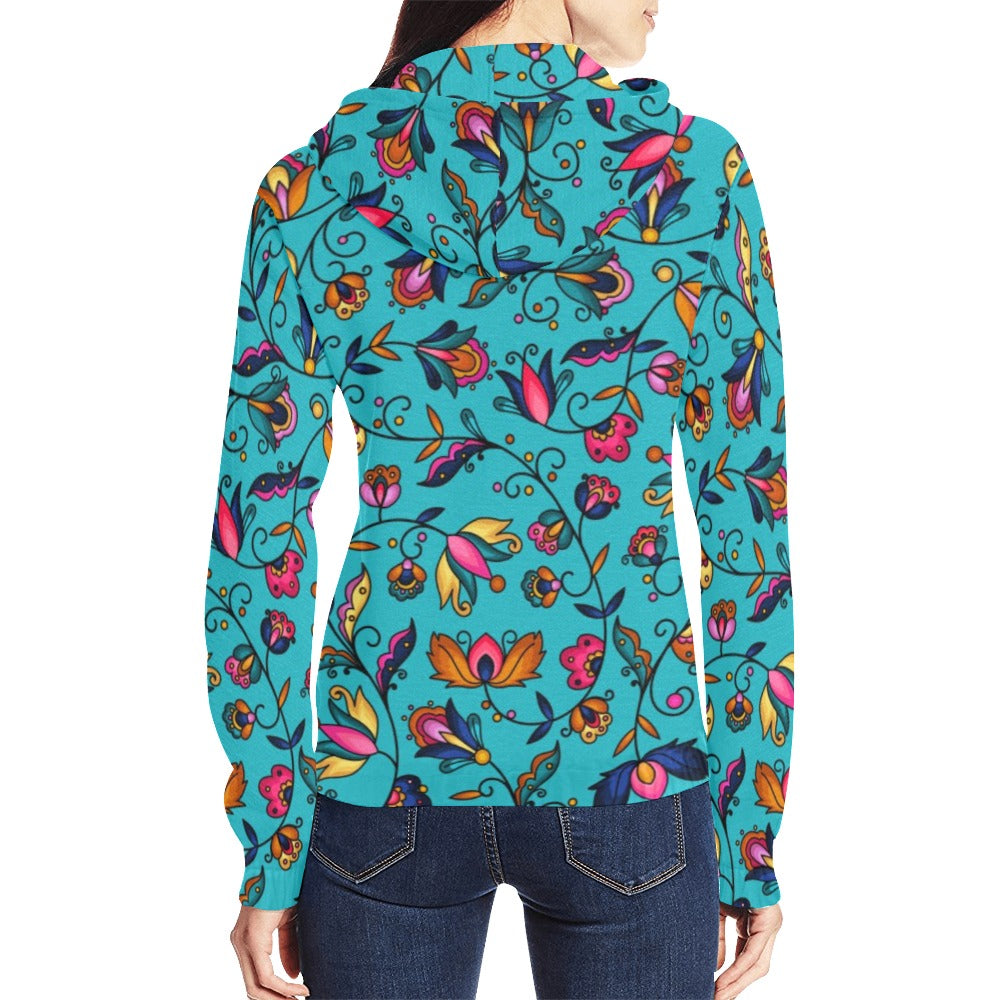 Copper Prairie Petals Turquoise Full Zip Hoodie for Women