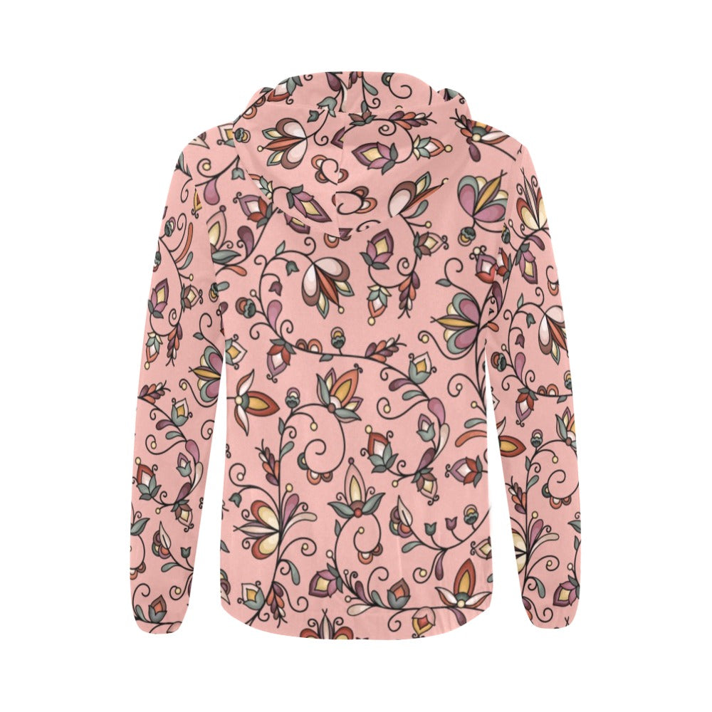 Burnt Sky Petals Peach Full Zip Hoodie for Women