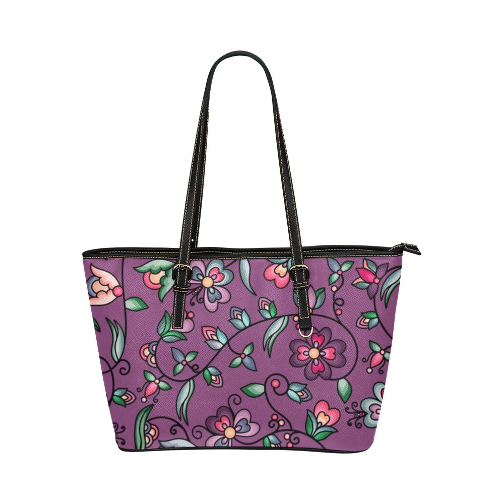 Amber Evening Garland Purple Leather Tote Bag/Large