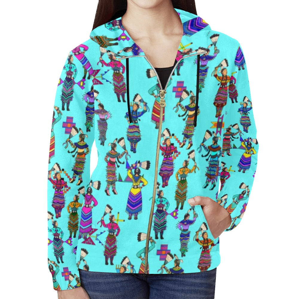 Women's Jingle Dancers Turquoise Full Zip Hoodie for Women