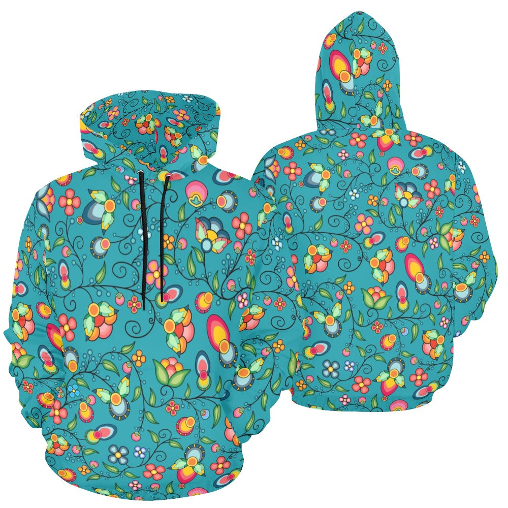 Floral Bounty Teal Hoodie for Men (USA Size)