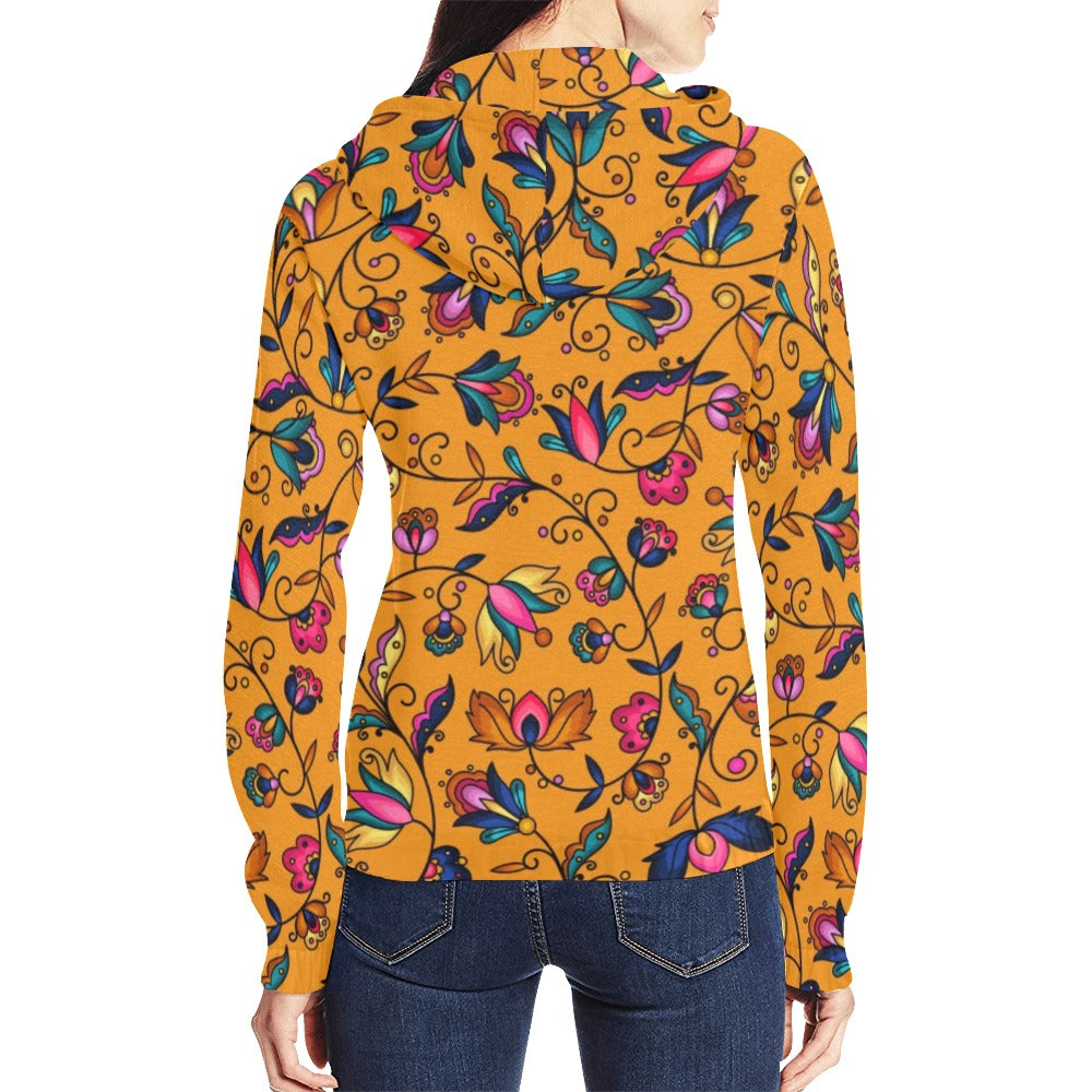 Copper Prairie Petals Orange Full Zip Hoodie for Women