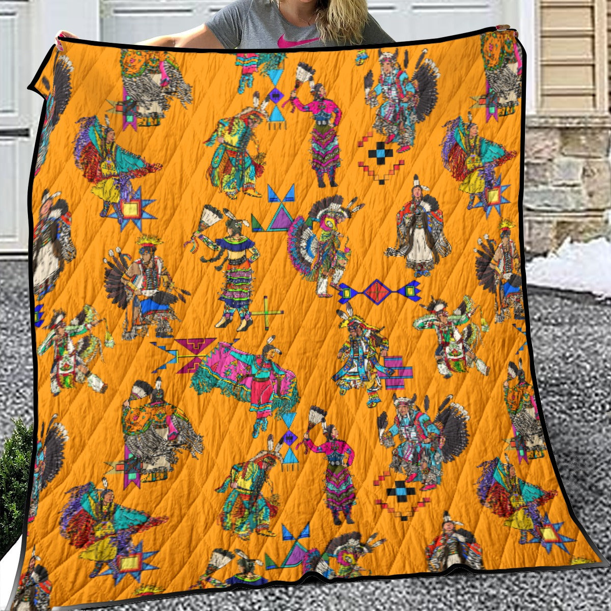 Grand Entry Dancers Orange Lightweight & Breathable Quilt With Edge-wrapping Strips
