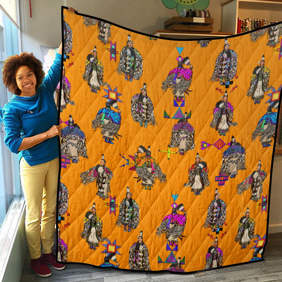 Women's Tradish Dancers Orange Lightweight & Breathable Quilt With Edge-wrapping Strips