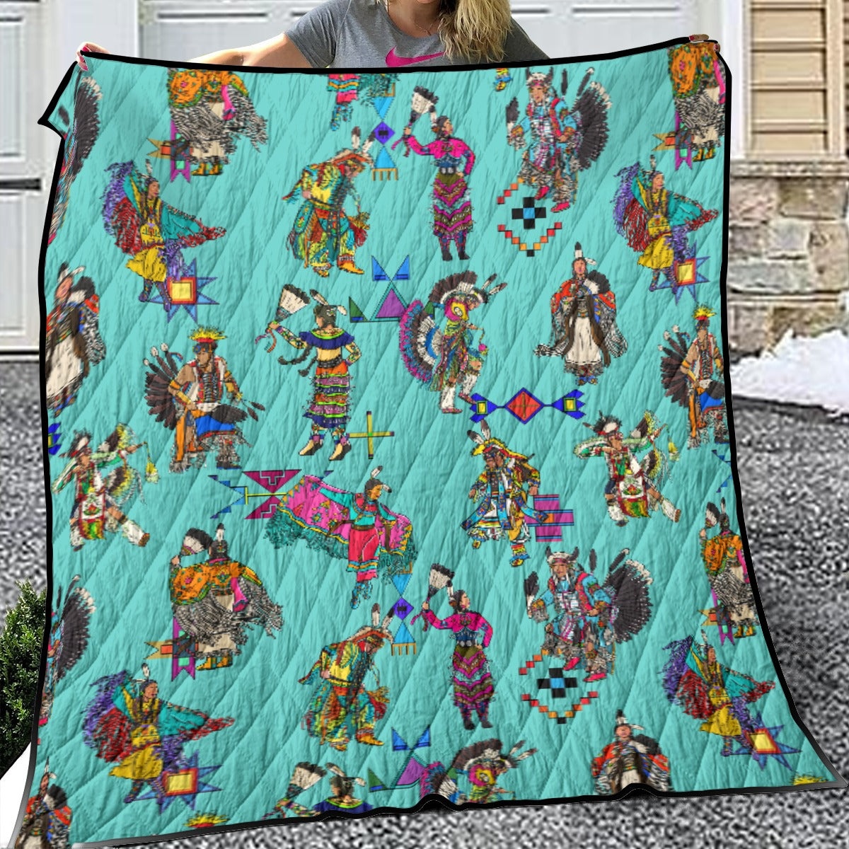 Grand Entry Dancers Eggshell Blue Lightweight & Breathable Quilt With Edge-wrapping Strips