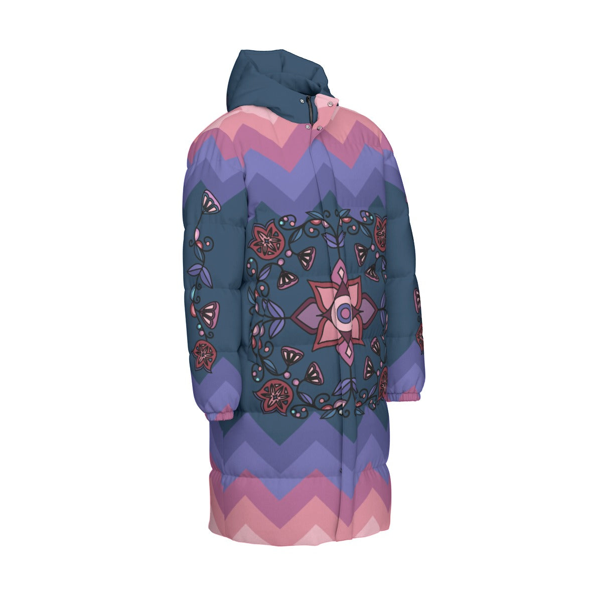 Frost Flower Circle Floral Unisex Long Down Jacket