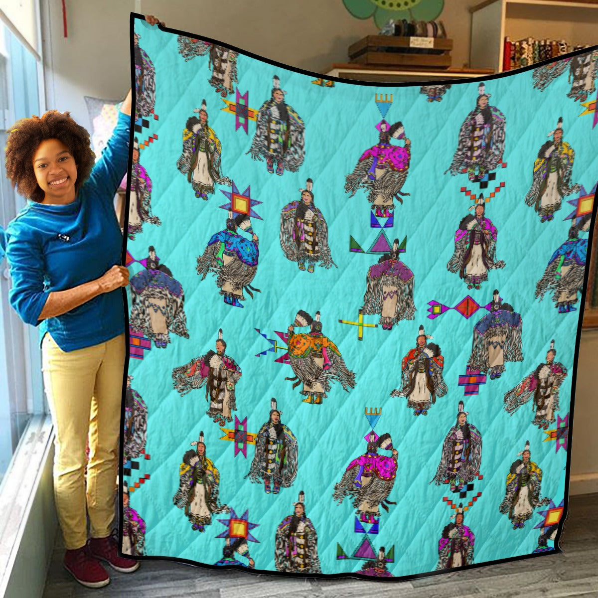 Women's Tradish Dancers Turquoise Lightweight & Breathable Quilt With Edge-wrapping Strips