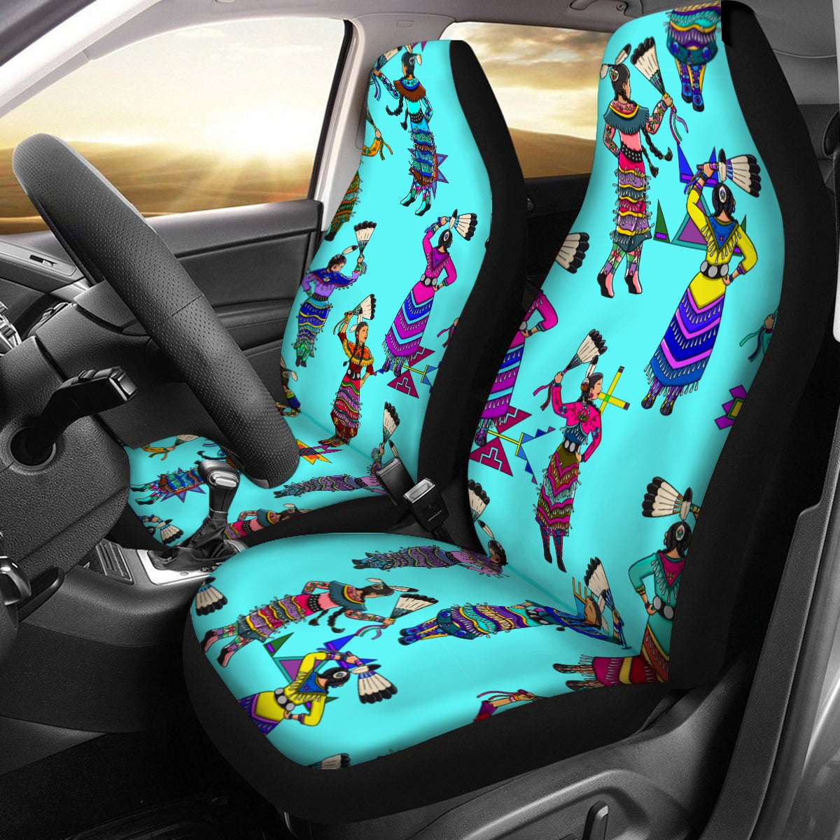 Women's Jingle Dancers Turquoise Universal Car Seat Cover With Thickened Back