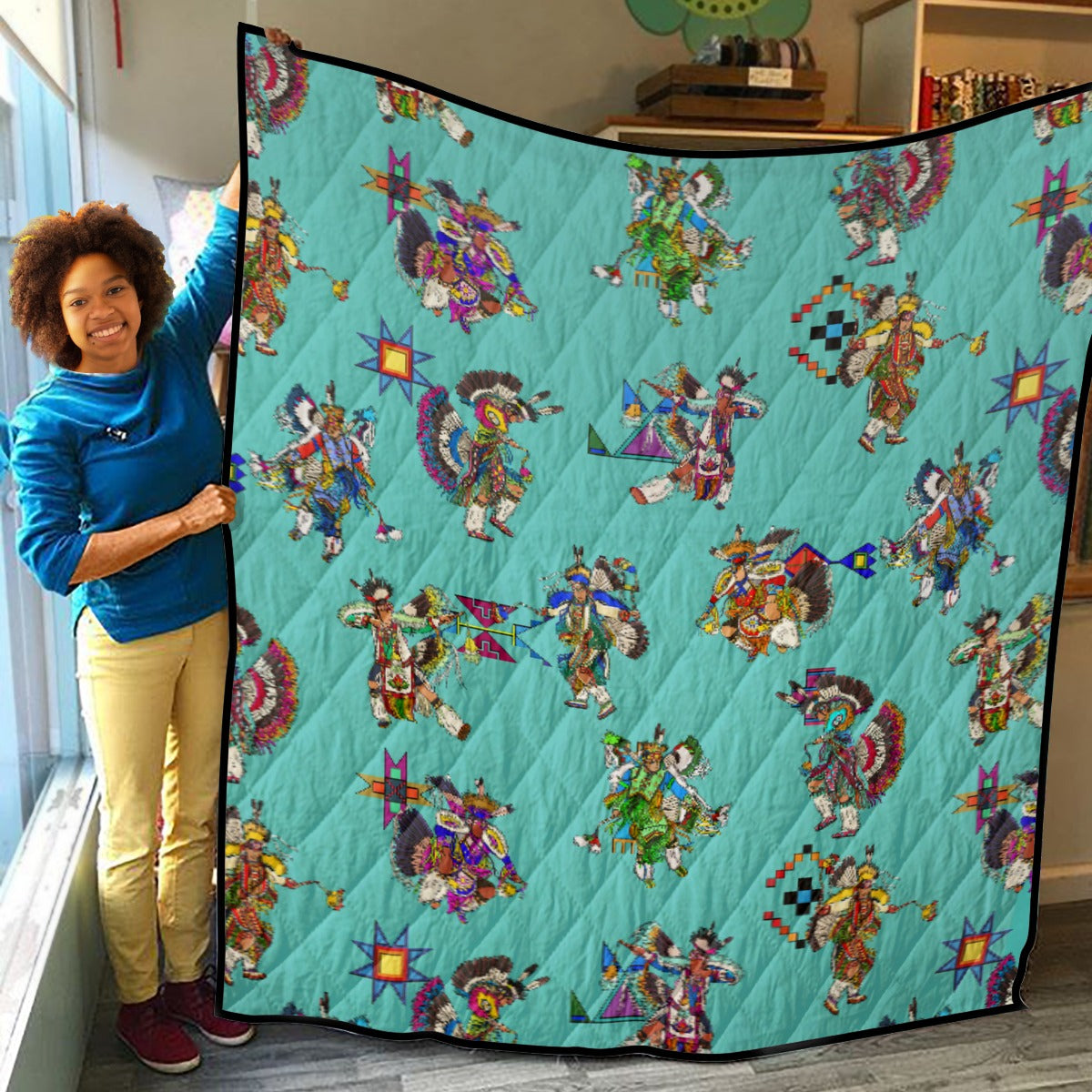 Men's Fancy Dancers Eggshell Blue Lightweight & Breathable Quilt With Edge-wrapping Strips