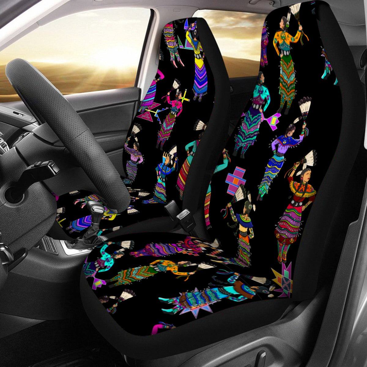 Women's Jingle Dancers Black Universal Car Seat Cover With Thickened Back