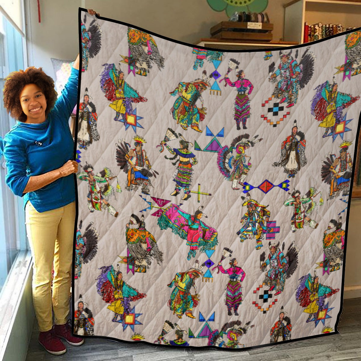Grand Entry Dancers Muslin Lightweight & Breathable Quilt With Edge-wrapping Strips