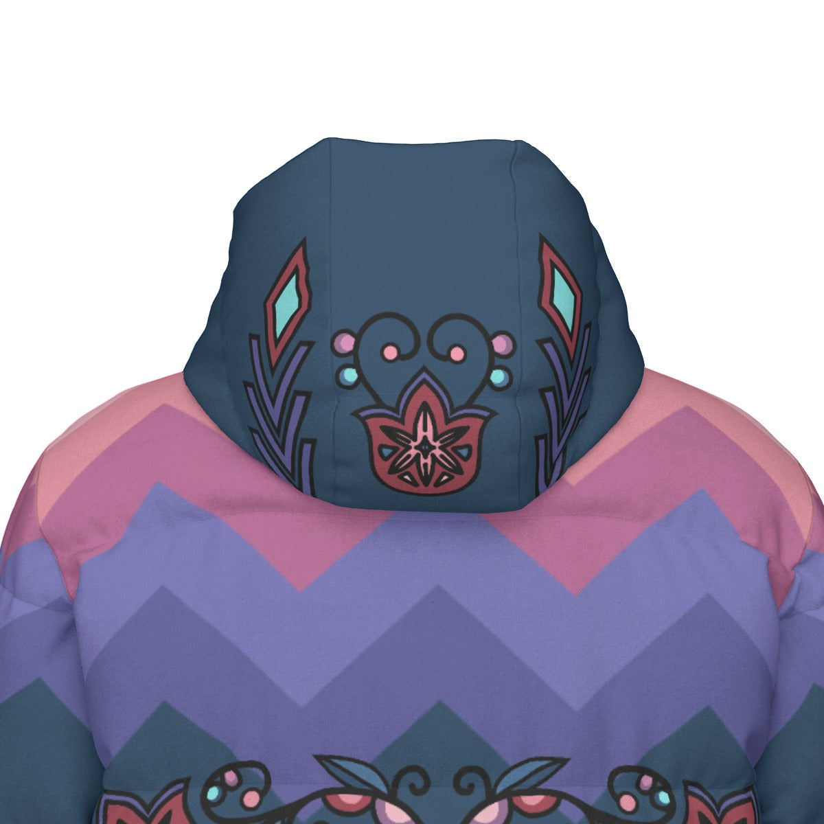 Frost Flower Circle Floral Unisex Long Down Jacket