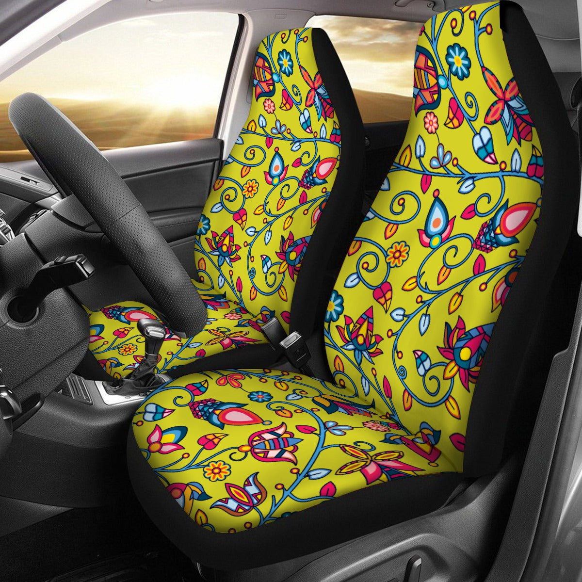Thorny Path Yellow Universal Car Seat Cover With Thickened Back