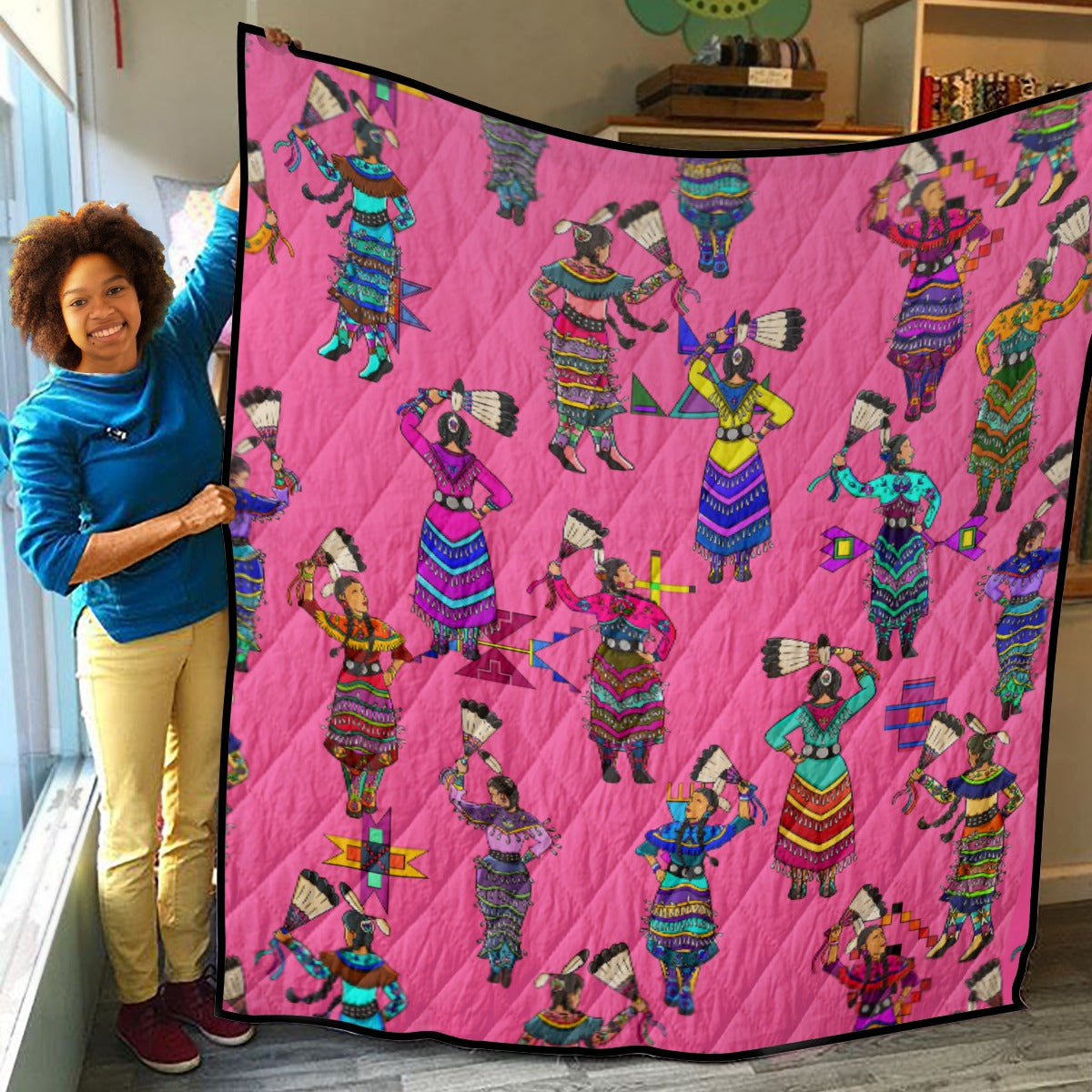 Women's Jingle Dancers Pink Lightweight & Breathable Quilt With Edge-wrapping Strips