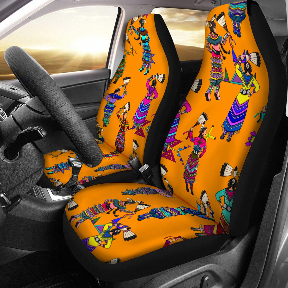 Women's Jingle Dancers Orange Universal Car Seat Cover With Thickened Back