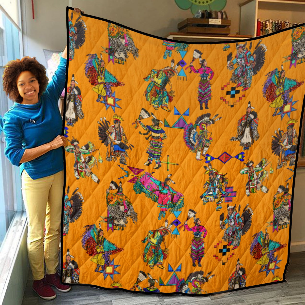 Grand Entry Dancers Orange Lightweight & Breathable Quilt With Edge-wrapping Strips