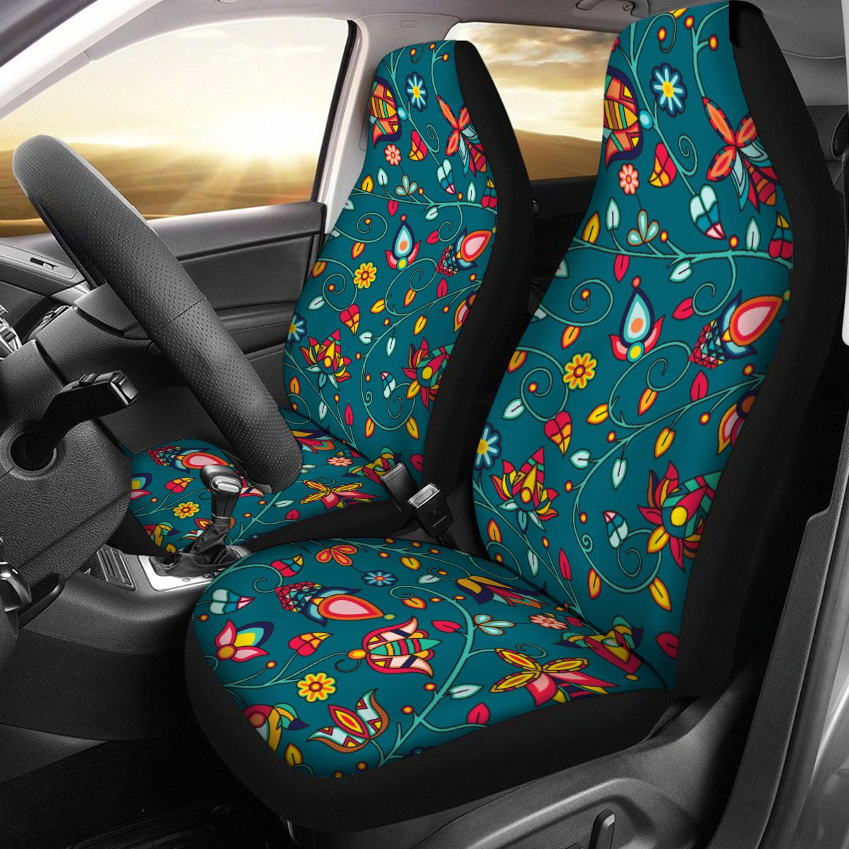 Thorny Path Teal Universal Car Seat Cover With Thickened Back