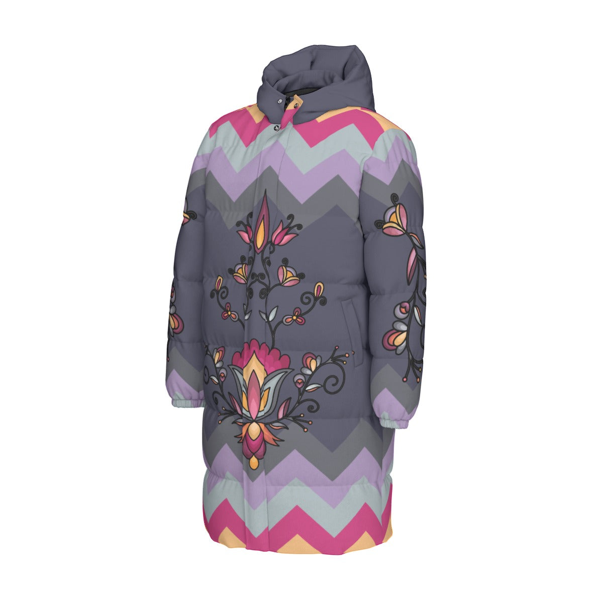Crimson Drift Petals Unisex Long Down Jacket